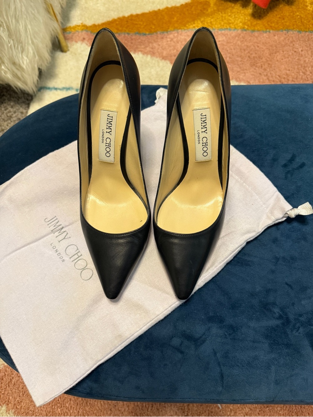 Jimmy Choo Romy 85 mm Black Pointed Toe Leather Pumps